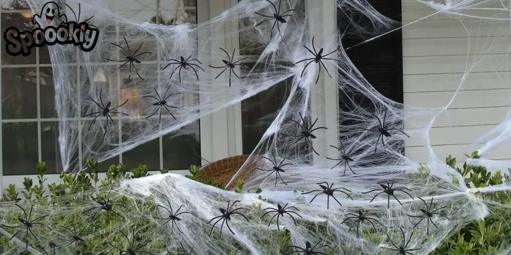 Spider Web Decor with Plastic Spiders