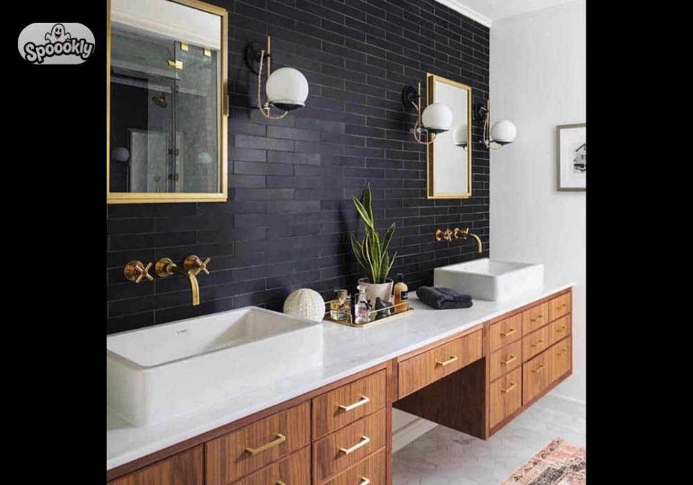 Black Tile Bathroom Accent Wall Ideas
