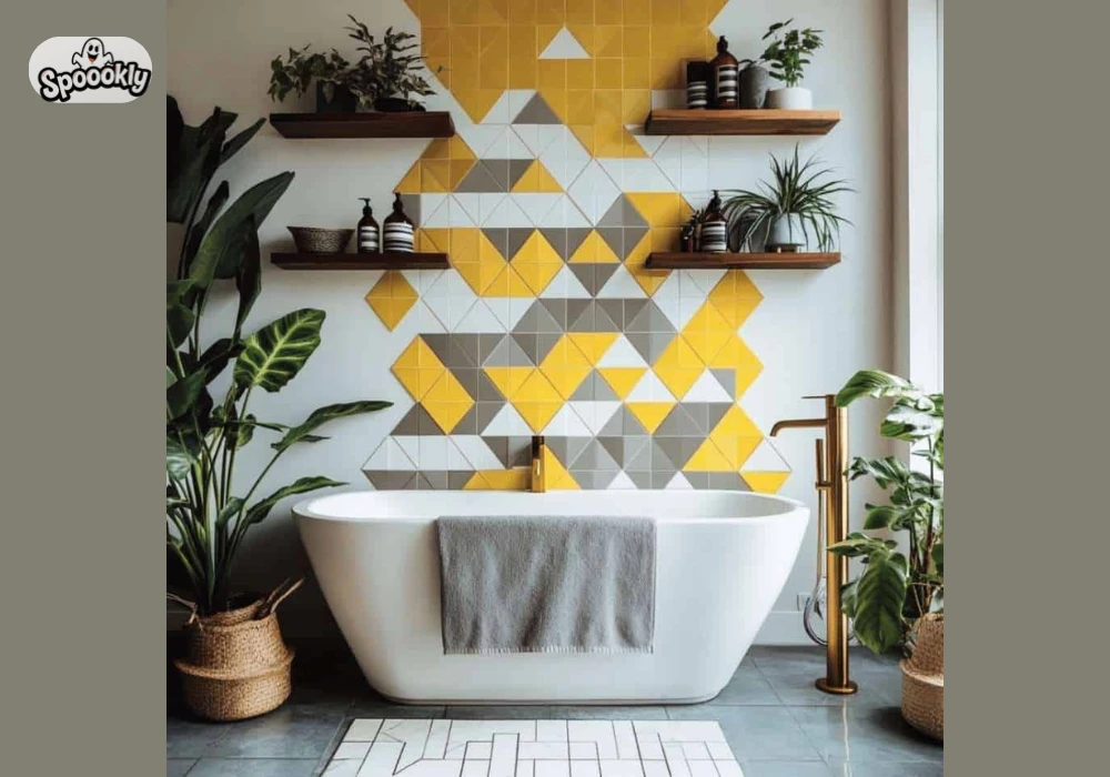 Geometric Tile Bathroom Accent Wall Ideas
