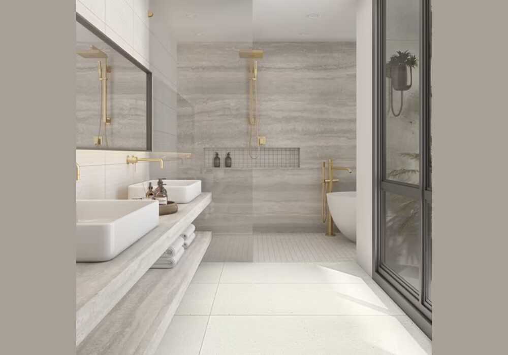 Large Format Tiles for a Spacious Bathroom Floor