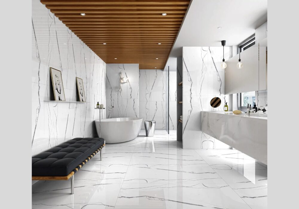 Marble Look Porcelain Flooring for Elegant Bathrooms