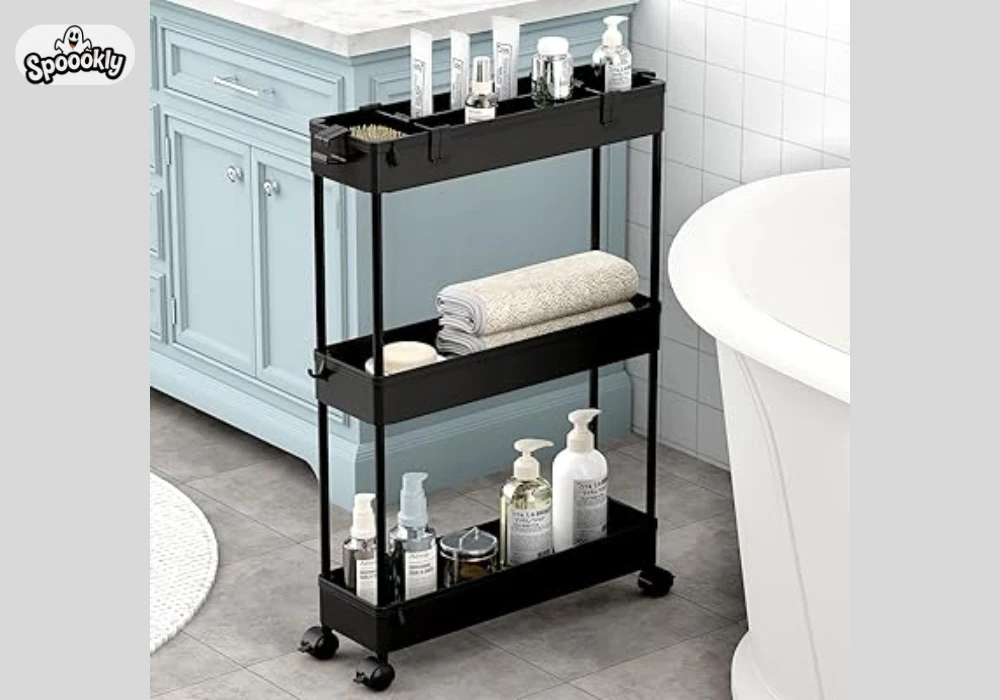 Slim Rolling Storage Cart for Narrow Bathroom Spaces