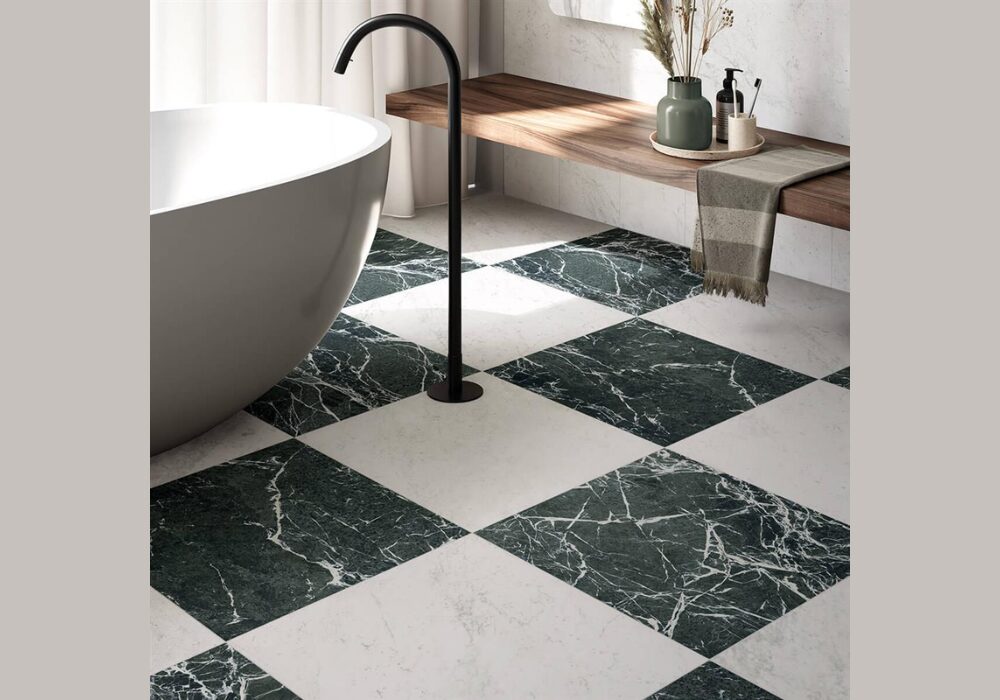 Two-Tone Tile Flooring for Visual Contrast