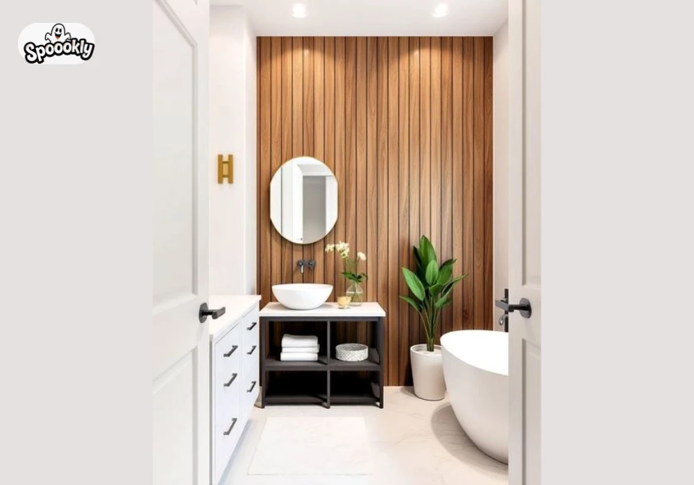 Vertical Slat Bathroom Accent Wall Ideas